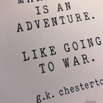 Chesterton "Marriage Is An Adventure" Quote Print | Catholic wall art | Marriage home decor | Religious inspirational catholic print