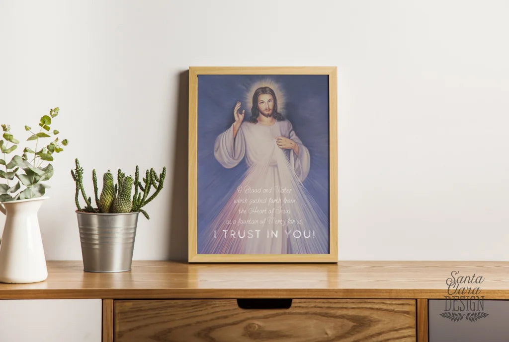 Divine Mercy Print "Jesus I Trust in You" Catholic Saint Quote, Confirmation Gift, Catholic Print, Wall Art, Saint Print, Catholic, Faustina