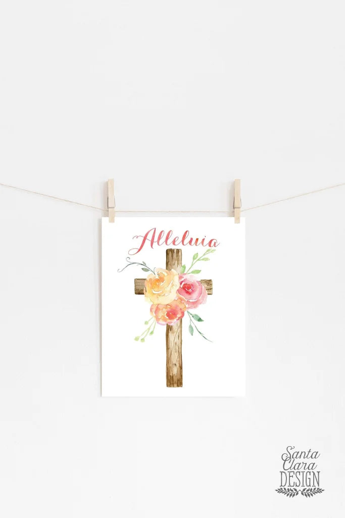 Floral Easter Alleluia Print, Wall Art Easter, Easter Wall Decor Print, Catholic Easter Print, Catholic christian art, Catholic home decor