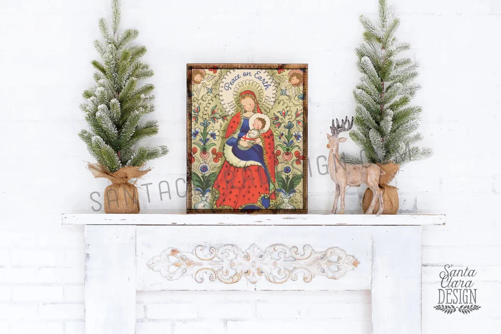 Folk Madonna and Child, Vintage Catholic Art, Jesus Mary Art Print, Catholic Christmas Decor, Advent, Christmas decor, vintage art