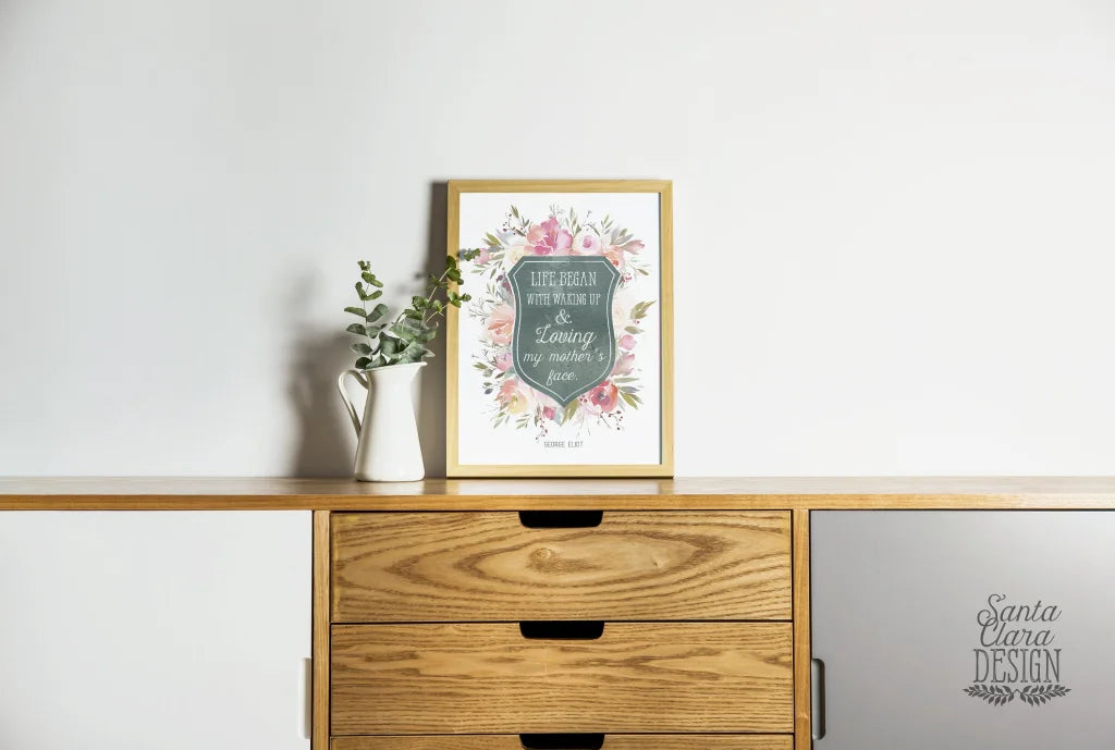 George Eliot Mother's Day Quote Print "I woke up..." Art print for mom, gift for her, mom birthday give, Quote are, loveing my mother's face