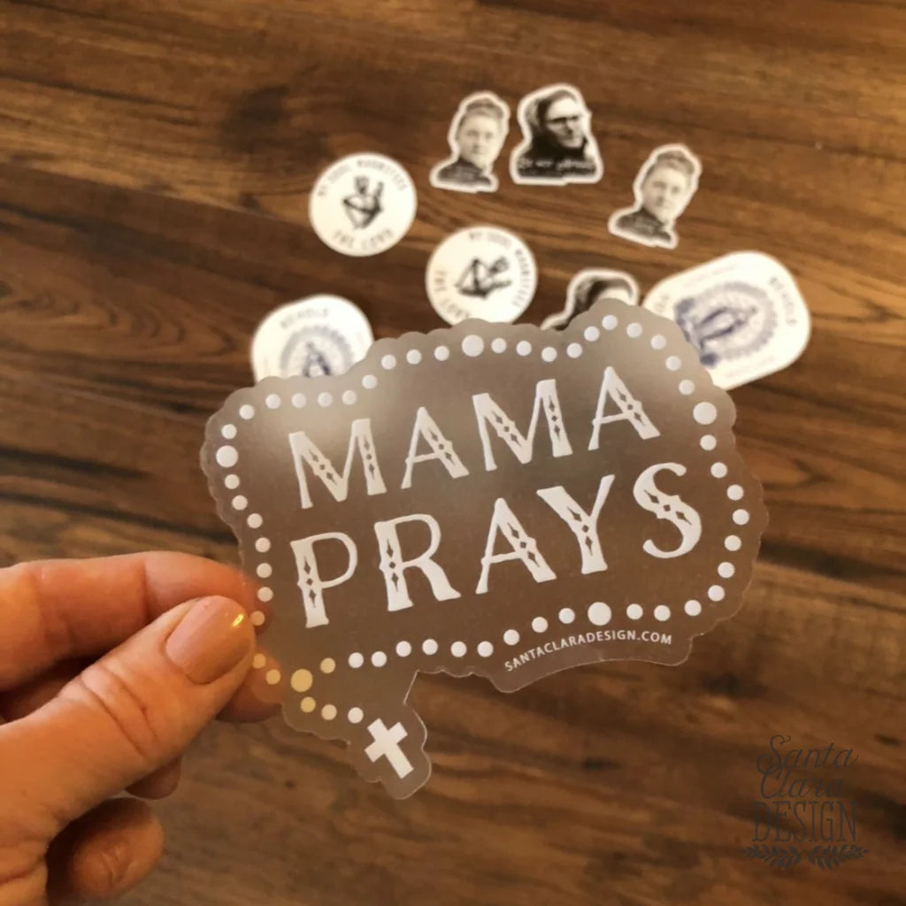 Mama Prays Rosary Decal | Catholic Inspirational Sticker for indoor & outdoor use | Marian Mother sticker decal for laptop, car, waterbottle