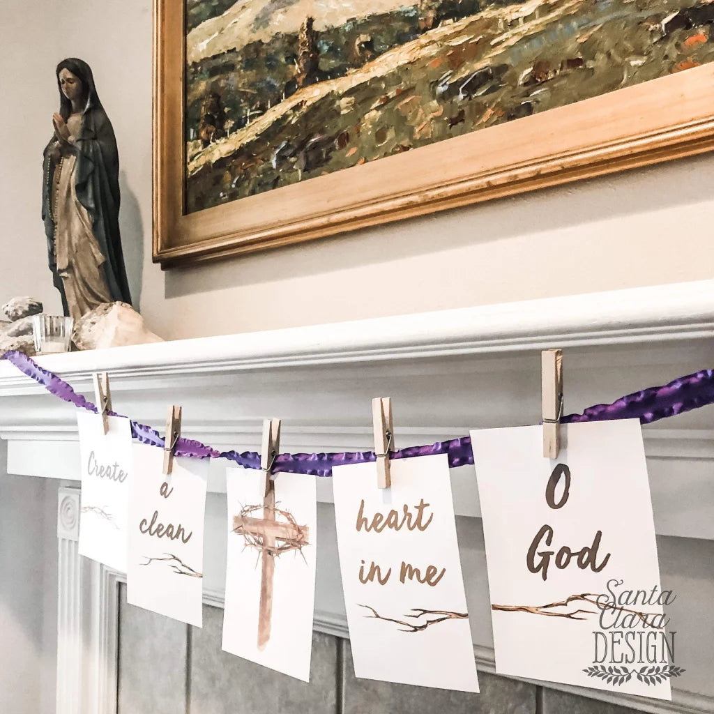Printable Lent Prayer Banner, downloadable Lenten decor, catholic home art, printable catholic wall art, prayer Catholic hanging print set