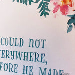 Rudyard Kipling quote "God could not be everywhere" Art Quote, Mother's Day Print, Gift for Mom, Author Quote, Book Print, Mom Birthday