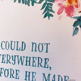 Rudyard Kipling quote "God could not be everywhere" Art Quote, Mother's Day Print, Gift for Mom, Author Quote, Book Print, Mom Birthday