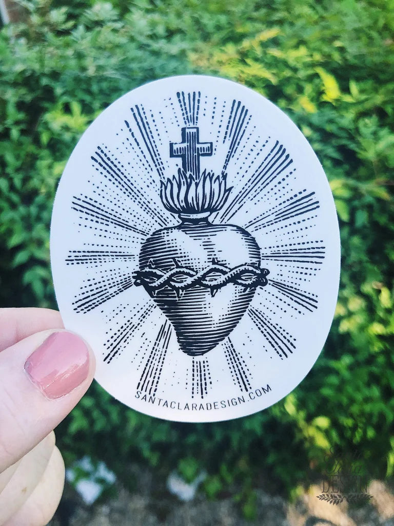 Sacred Heart Sticker | Catholic Vinyl Sticker | indoor &amp; outdoor use | waterbottle laptop car tumbler faith decal | heart of Jesus sticker