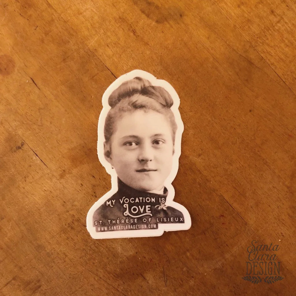 St. Therese of Lisieux Decal "My Vocation is Love" Catholic Inspirational Sticker for indoor & outdoor use | waterbottle laptop faith decal