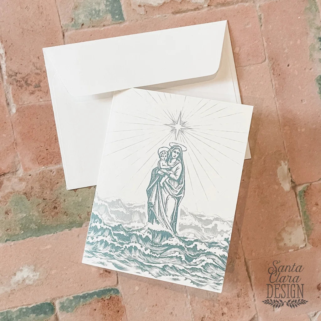 Stella Maris Notecard Set of 6 matching, blank cards + envelopes A2 size - Star of the Sea stationery for her, catholic gift