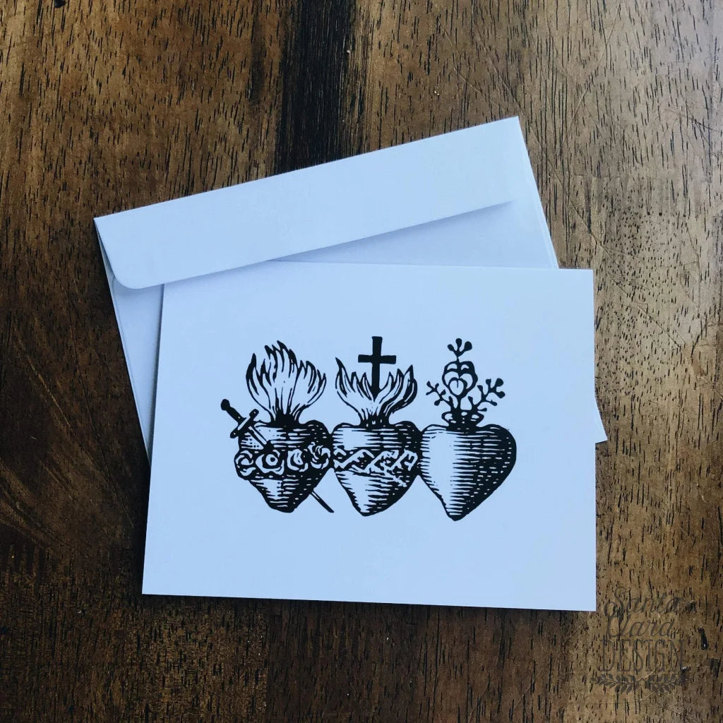 Set of 5 holy family three hearts notecard and envelope set - Holy Family Note Card Set Hearts of Jesus Mary and Joseph - Catholic Cards