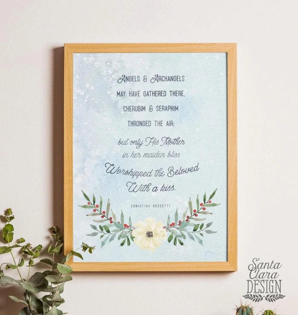 With a Kiss Christina Rossetti Poem print | In the bleak midwinter print | Christmas Advent Catholic Poster | Catholic Christmas Decor
