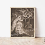 Angelic Nativity in Sepia, Vintage Catholic Art, Nursing Mary, Jesus Mary & Joseph Art Print, Catholic Christmas Decor, Vintage Advent print
