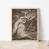 Angelic Nativity in Sepia, Vintage Catholic Art, Nursing Mary, Jesus Mary & Joseph Art Print, Catholic Christmas Decor, Vintage Advent print