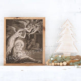 Angelic Nativity in Sepia, Vintage Catholic Art, Nursing Mary, Jesus Mary & Joseph Art Print, Catholic Christmas Decor, Vintage Advent print