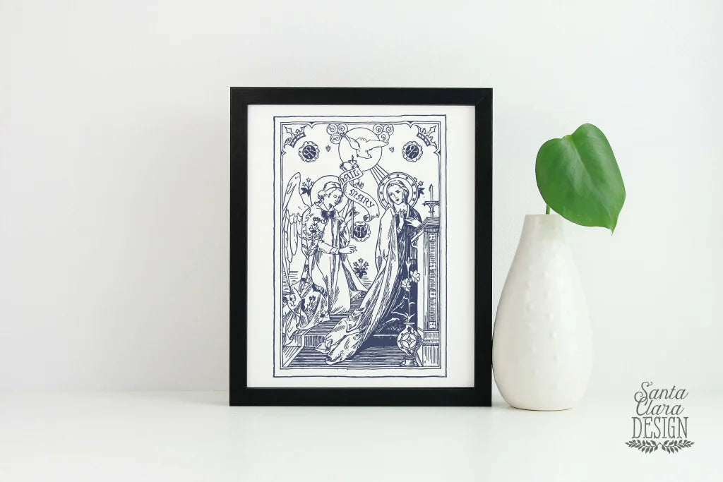 Annunication Mary and Gabriel Art Print | Christmas Advent Catholic Poster | Marian Decor | Blessed Mother &amp; Christ Child | Hail Mary art