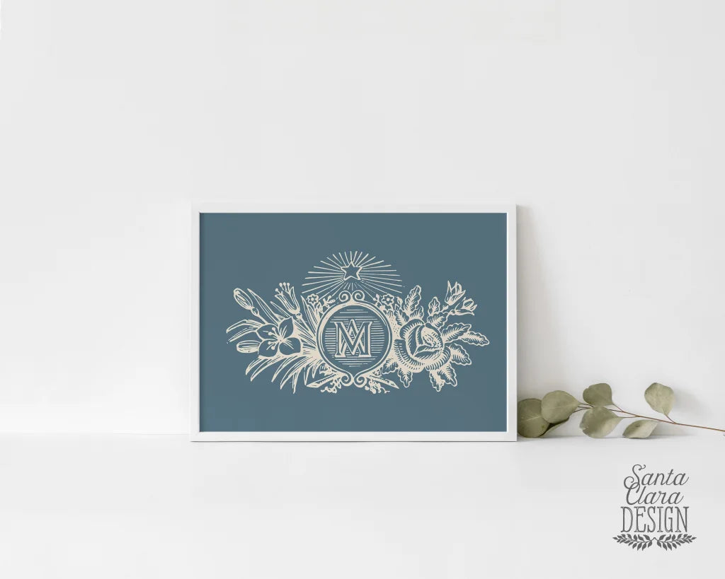 Ave Maria Lily and Rose Crown, Auspice Maria Design, Marian Art, Catholic art, Confirmation Gift, Wedding Gift, Mary Print, Saint Print