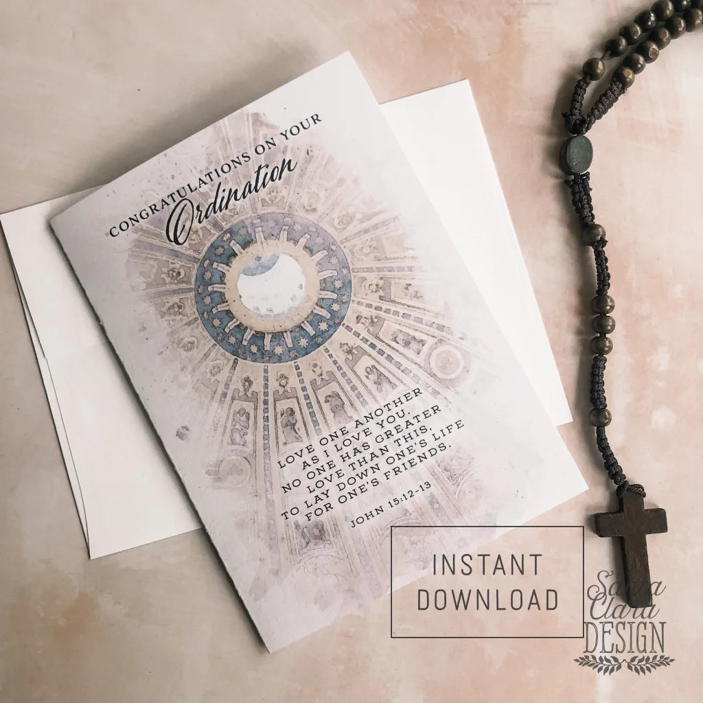 Catholic Ordination Printable Card, Priest Instant Download Card, Monstrance Card, DIY Downloadable PDF 5x7 Priest Gift, Print at Home Card