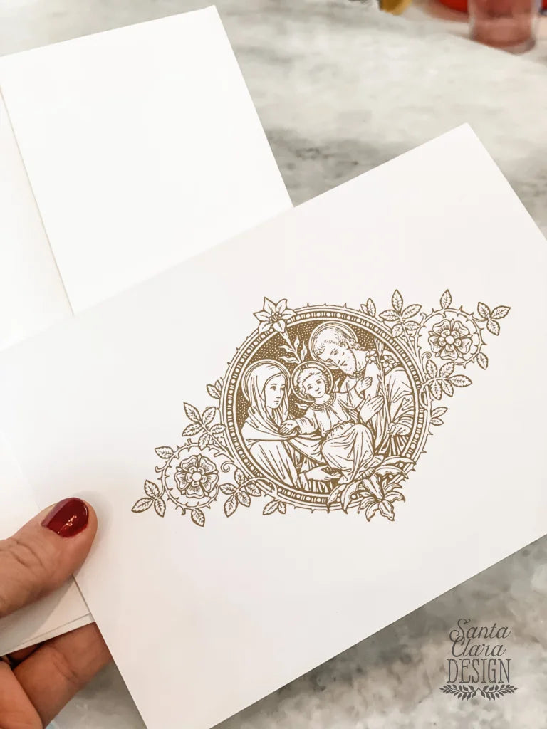 Christmas Holy Family Crest Greeting Card And Envelope Set - Set Of 10 Folded Cards