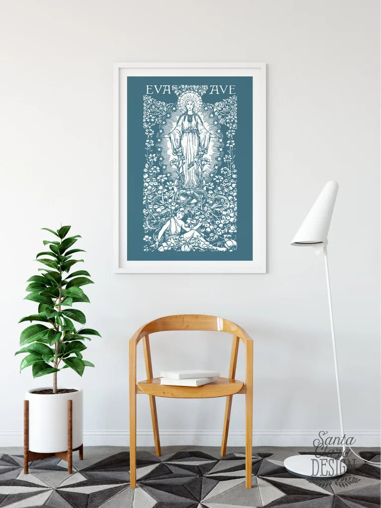 Eva to Ave Marian Garden Annunciation Print, Hail Mary vintage print, mother&amp;#39;s day print catholic print, Blessed Mother, Mary art poster