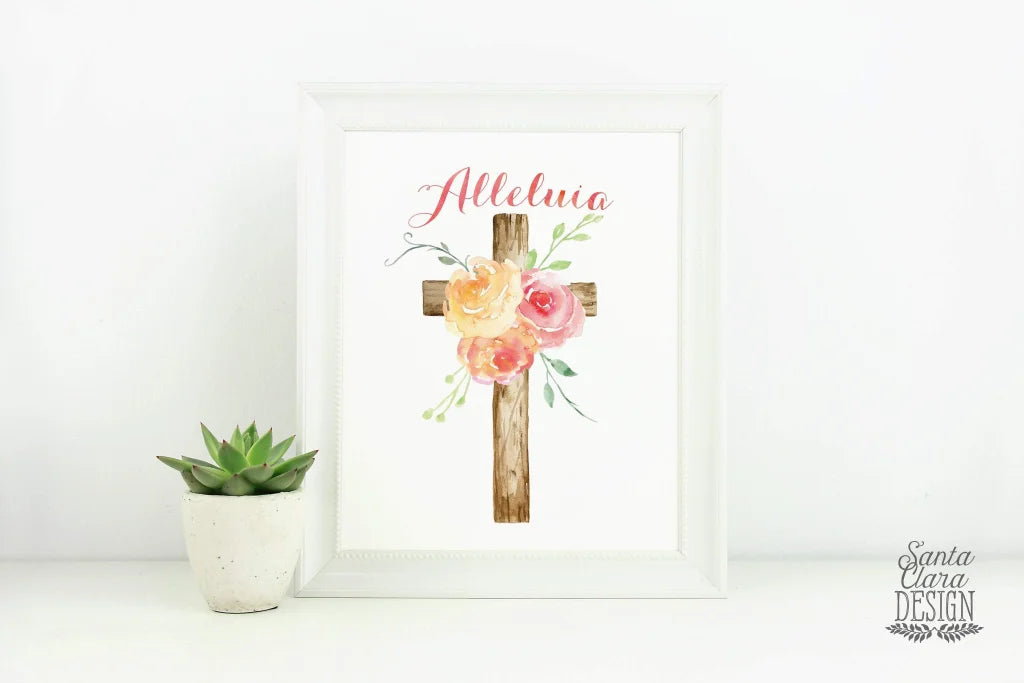 Floral Easter Alleluia Print, Wall Art Easter, Easter Wall Decor Print, Catholic Easter Print, Catholic christian art, Catholic home decor