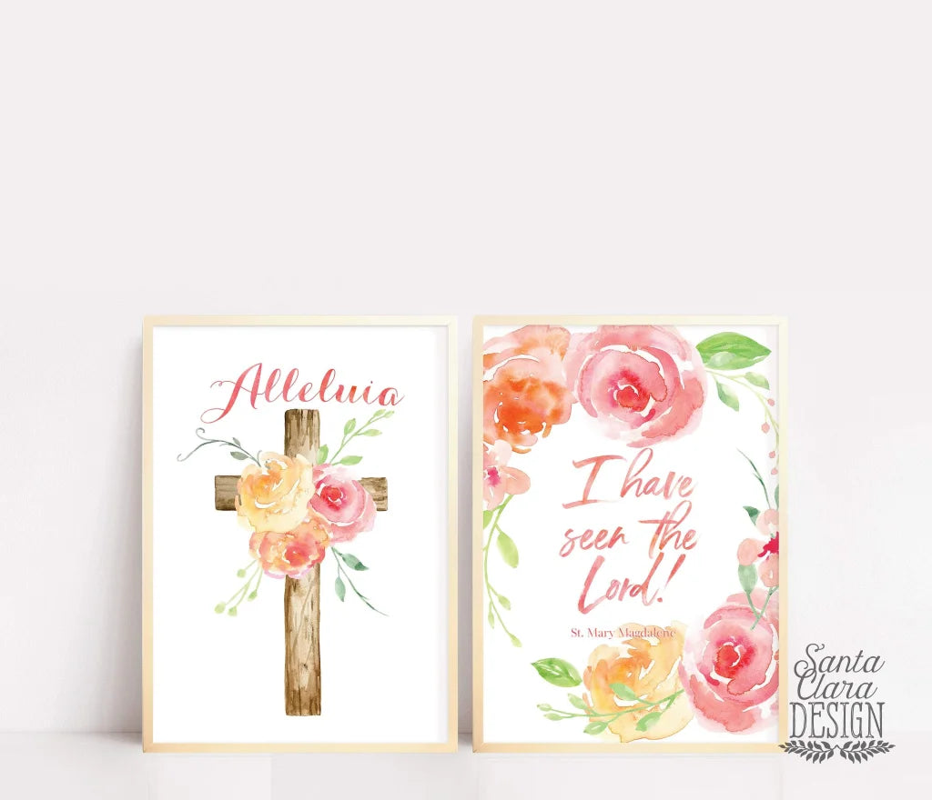 Floral Easter Alleluia Print, Wall Art Easter, Easter Wall Decor Print, Catholic Easter Print, Catholic christian art, Catholic home decor