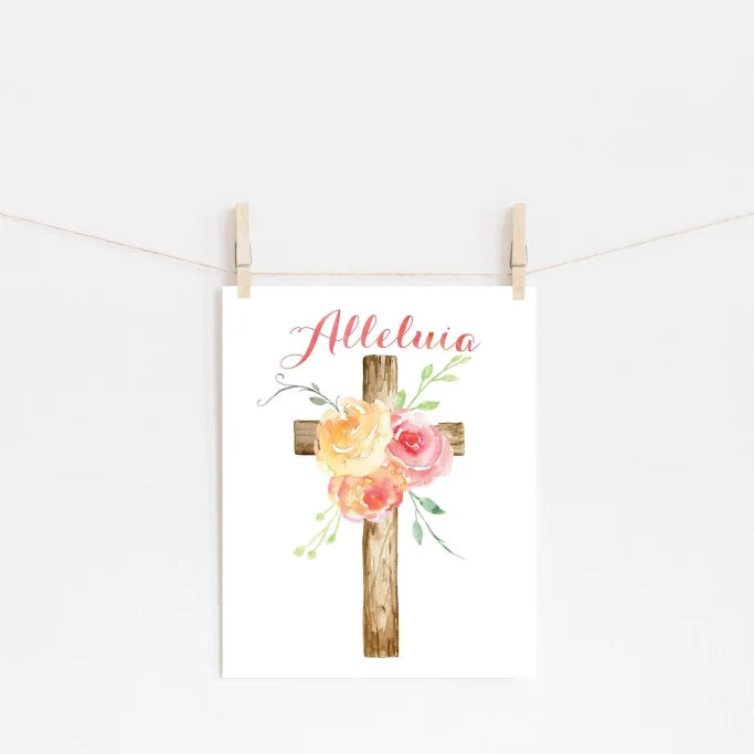 Floral Easter Alleluia Print, Wall Art Easter, Easter Wall Decor Print, Catholic Easter Print, Catholic christian art, Catholic home decor