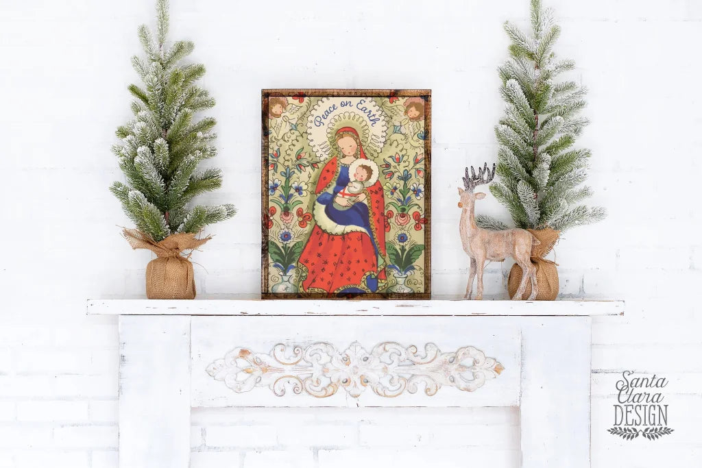 Folk Madonna and Child, Vintage Catholic Art, Jesus Mary Art Print, Catholic Christmas Decor, Advent, Christmas decor, vintage art
