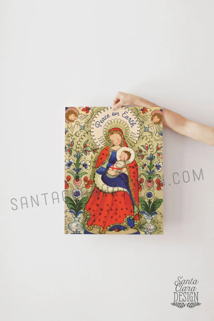 Folk Madonna and Child, Vintage Catholic Art, Jesus Mary Art Print, Catholic Christmas Decor, Advent, Christmas decor, vintage art