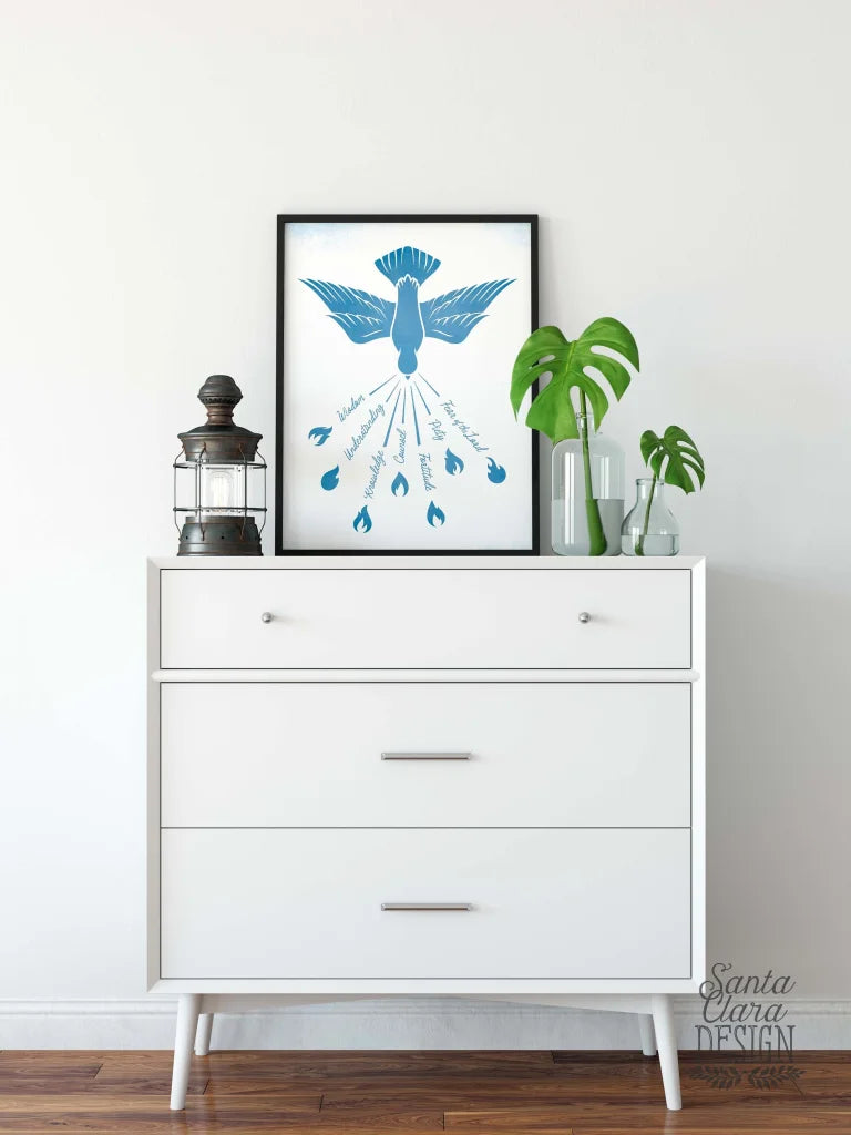 Gifts of the Holy Spirit Blue Print, Catholic print, Confirmation Poster, Catholic family art, Gift for him, gift for her, Christian gift