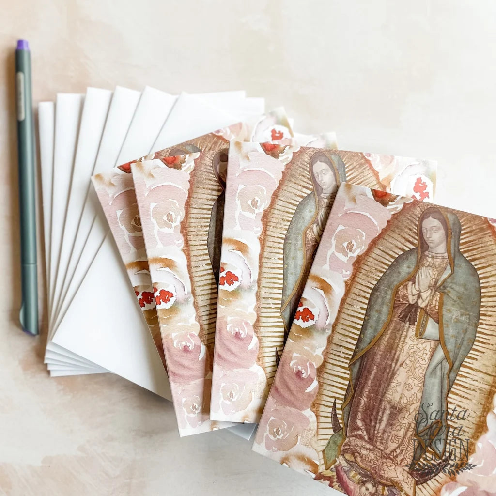 Guadalupe Notecard Set of 6 or 12 cards + envelopes - A2 side Catholic cards - Marian Catholic stationery for her, catholic gifts