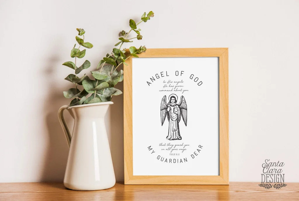 Guardian Angel Prayer Print | Catholic Print | Baby and Child Blessing Room Art