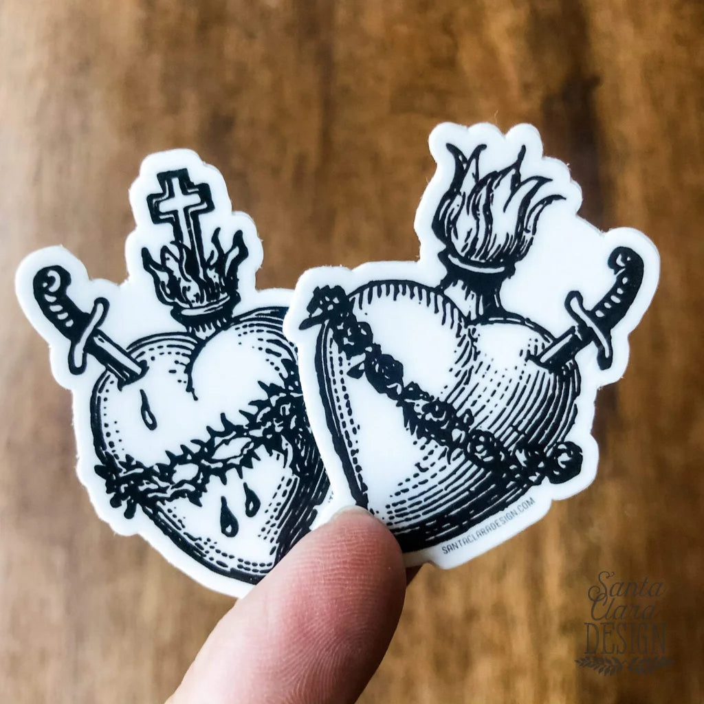 Heart Sticker Pair - Sacred and Immaculate Hearts, Catholic Vinyl Sticker, indoor &amp; outdoor use, waterbottle laptop car tumbler faith decal