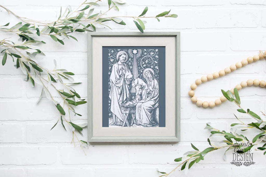 Holy Family Floral Nativity Print, Vintage Catholic Art, Catholic Art, Catholic gift, Christmas Decor, Catholic Nativity, Holy Family