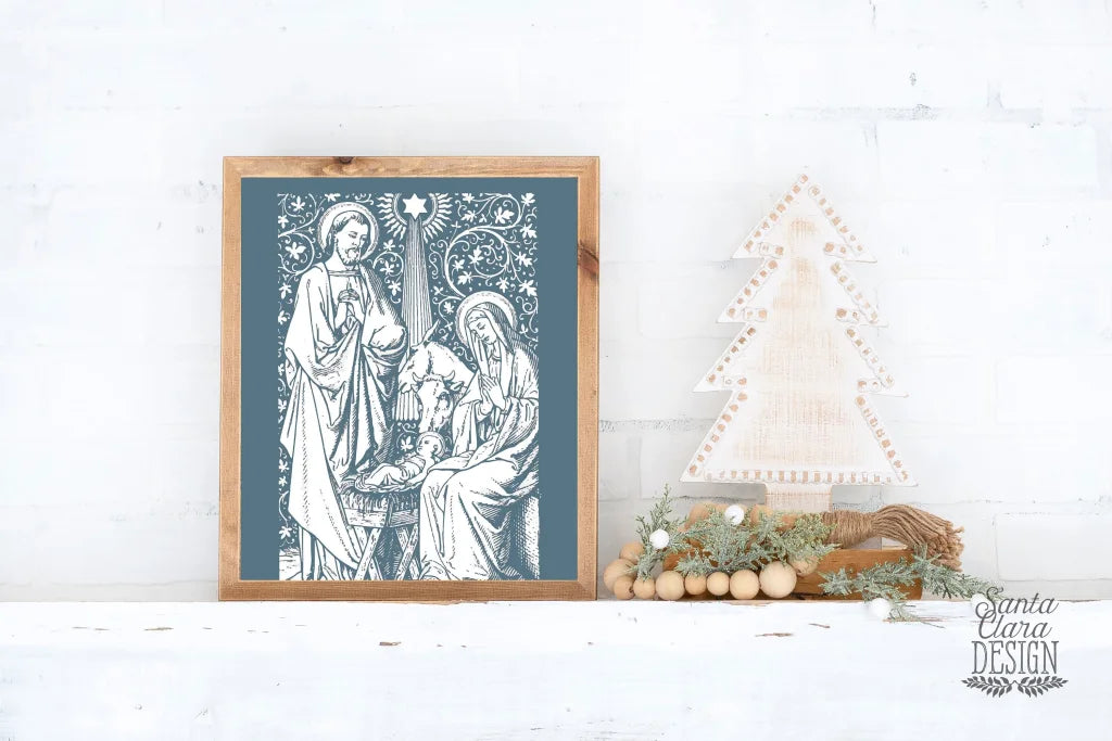 Holy Family Floral Nativity Print, Vintage Catholic Art, Catholic Art, Catholic gift, Christmas Decor, Catholic Nativity, Holy Family