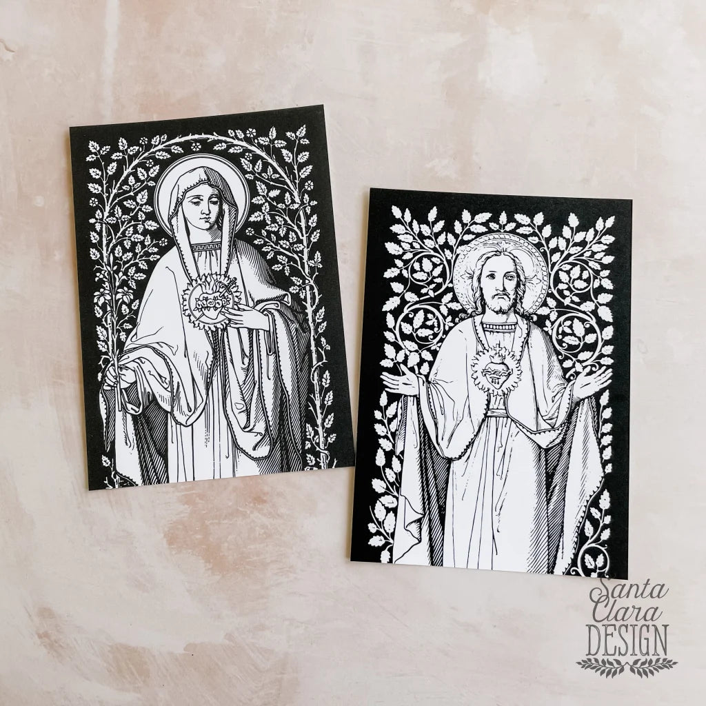 Holy Heart Set Of Two Prints In Black