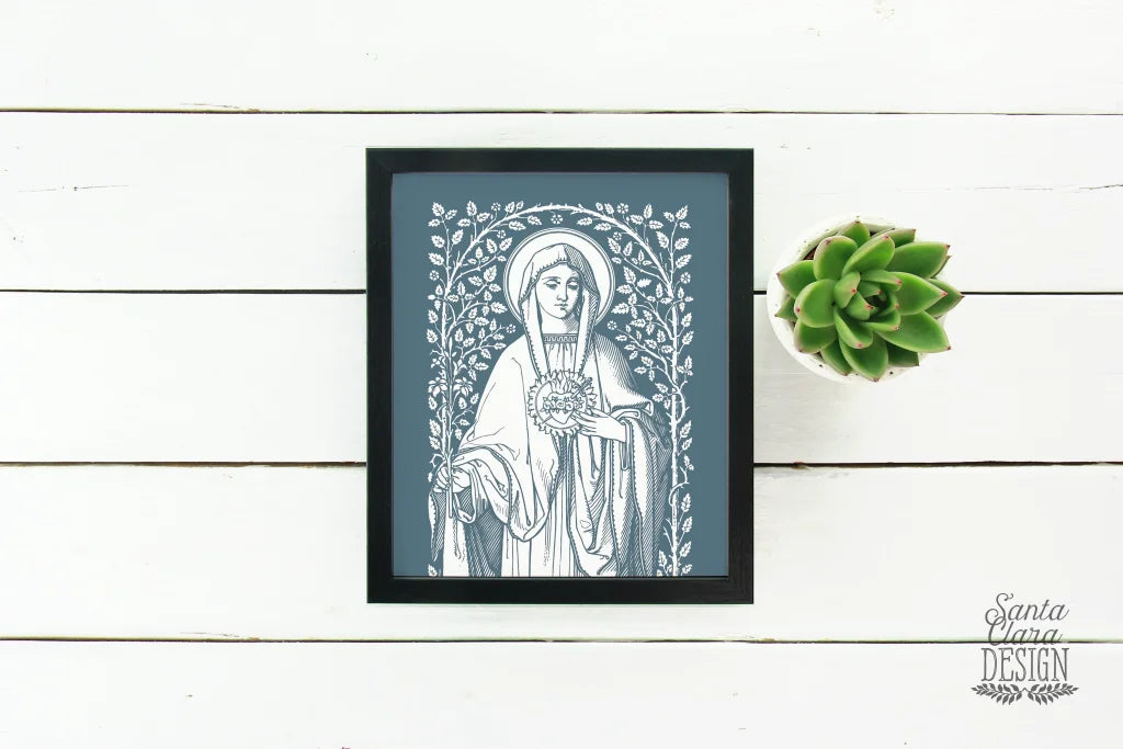 Immaculate Heart of Mary Floral Art Print, Heart of Mary vintage, Catholic art print, Catholic wall art, heart of Mary, Catholic inspiration