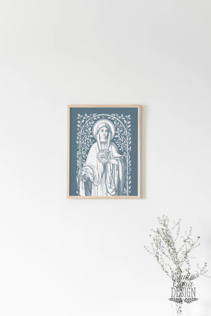 Immaculate Heart of Mary Floral Art Print, Heart of Mary vintage, Catholic art print, Catholic wall art, heart of Mary, Catholic inspiration