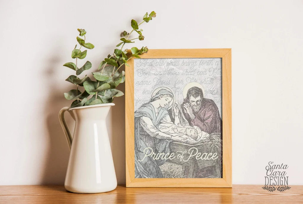 Jesus, Mary and Joseph Nativity Art Print | Christmas Advent Catholic Poster | Marian Decor | Blessed Mother & Christ Child