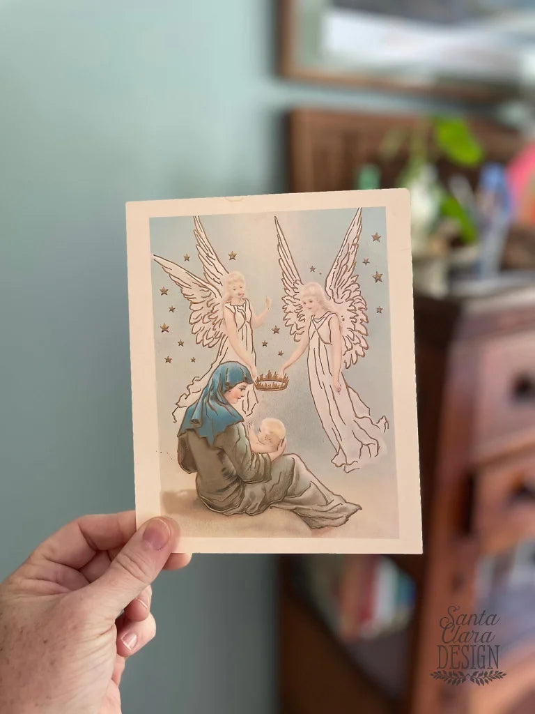 Mary and Crowned Infant Jesus Vintage Art Print | Christmas Advent Catholic Poster | Marian Decor | Blessed Mother & Christ Child