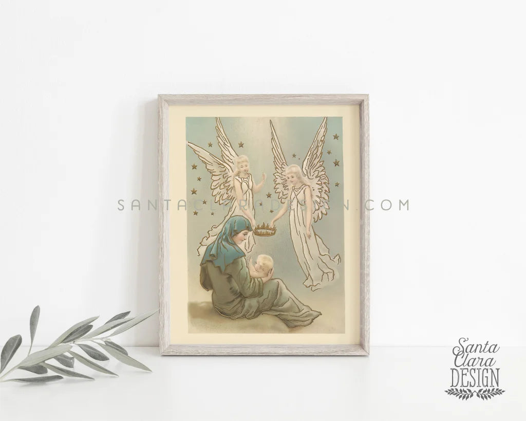 Mary And Crowned Infant Jesus Vintage Art Print