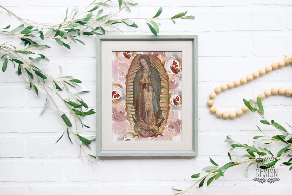 Our Lady of Guadalupe Roses Art Print, Catholic Art, Catholic Gift, Catholic Print, Marian Art, Heart of Mary, Mary Print, Catholic Wall Art