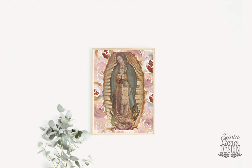 Our Lady of Guadalupe Roses Art Print, Catholic Art, Catholic Gift, Catholic Print, Marian Art, Heart of Mary, Mary Print, Catholic Wall Art