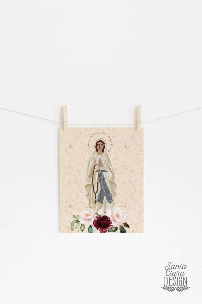 Our Lady of Lourdes Marian Art Print, Hail Mary print, Marian Consecration gift, Blessed Mother poster, Marian poster, catholic, Rosary art