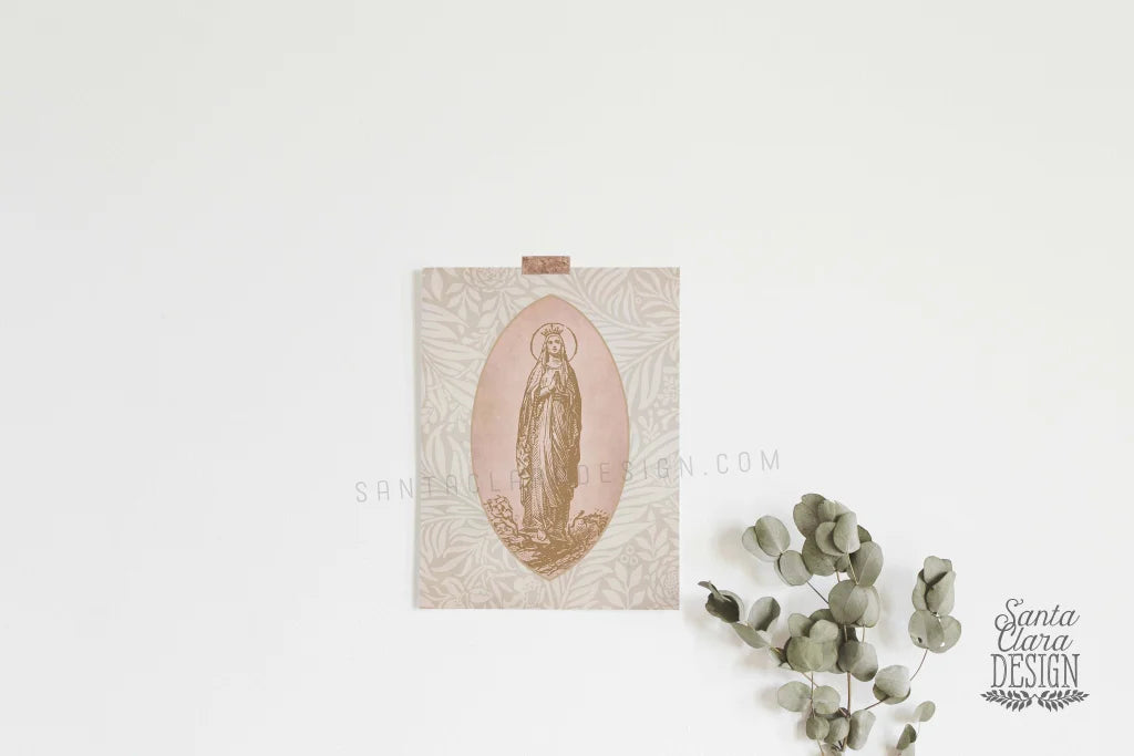 Mary, Our Lady of Lourdes Medallion Print, Marian Art, Mary Consecration gift, Blessed Mother poster, Catholic Rosary art, Prayer altar