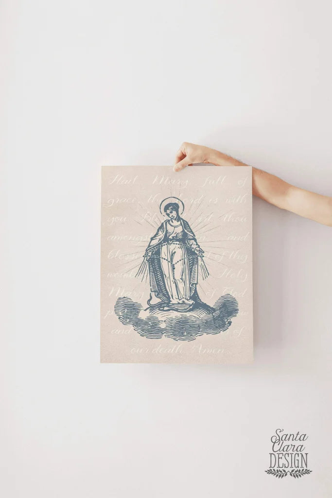 Our Lady of the Rosary Mary Art Print, Hail Mary print, Marian Catholic Art, Blessed Mother poster, Marian poster, catholic art, Rosary art