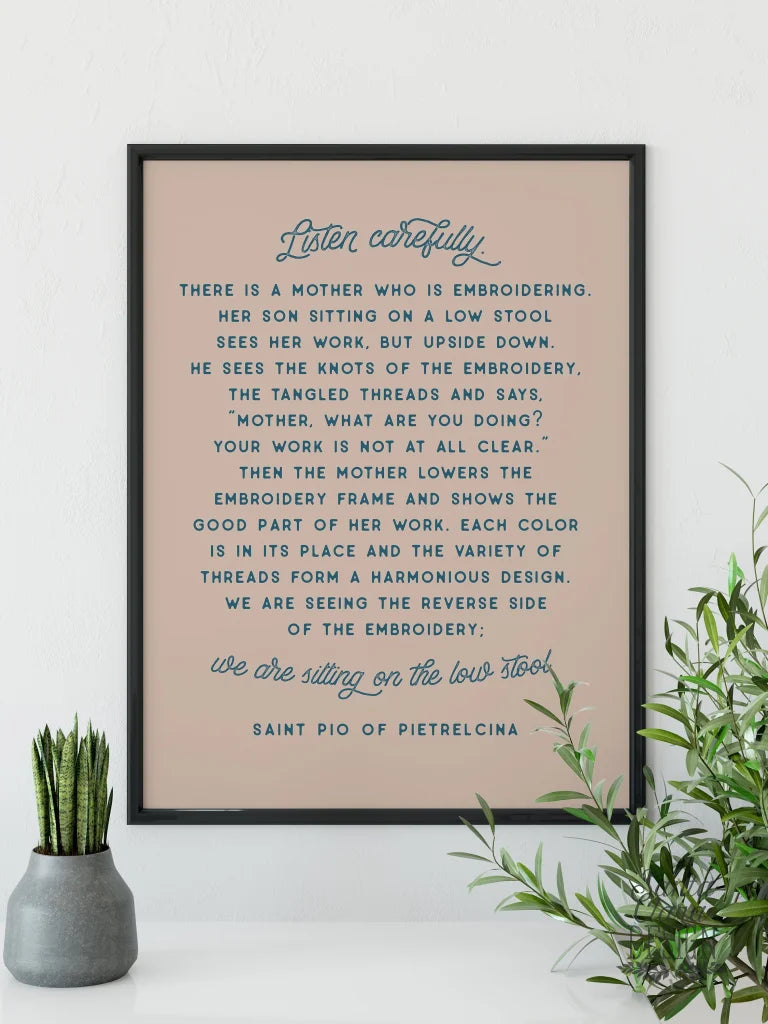 Padre Pio &quot;Listen Carefully&quot; Quote Print, Catholic Print, Catholic wall Art, Catholic Saint Quote, Confirmation Baptism Gift, Inspirational