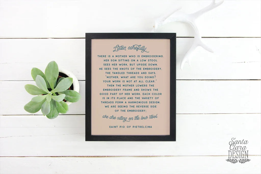 Padre Pio &quot;Listen Carefully&quot; Quote Print, Catholic Print, Catholic wall Art, Catholic Saint Quote, Confirmation Baptism Gift, Inspirational