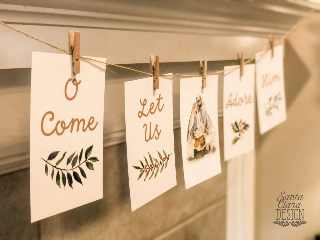 Printable Advent &amp; Christmas Banner, downloadable advent decor, catholic home art, printable catholic wall art Christmas nativity family set