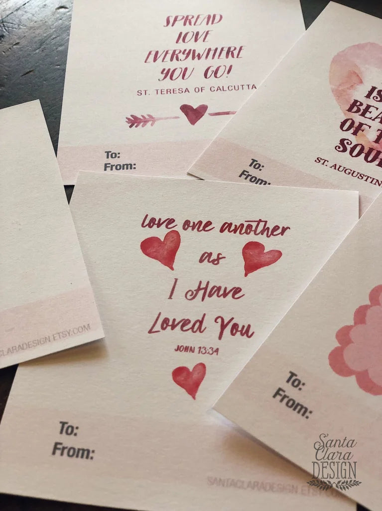 Catholic Valentine Set of six PRINTABLE mini cards | Catholic Saint &amp; Scripture cards for St. Valentine&amp;#39;s day, download and print from home