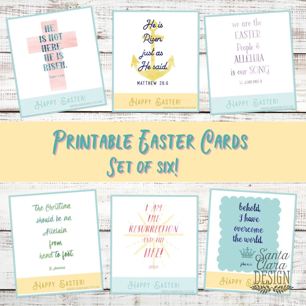 Easter Card Set of six PRINTABLE mini cards | Catholic Easter Saint & Scripture cards, download and print from home, Easter Basket gifts