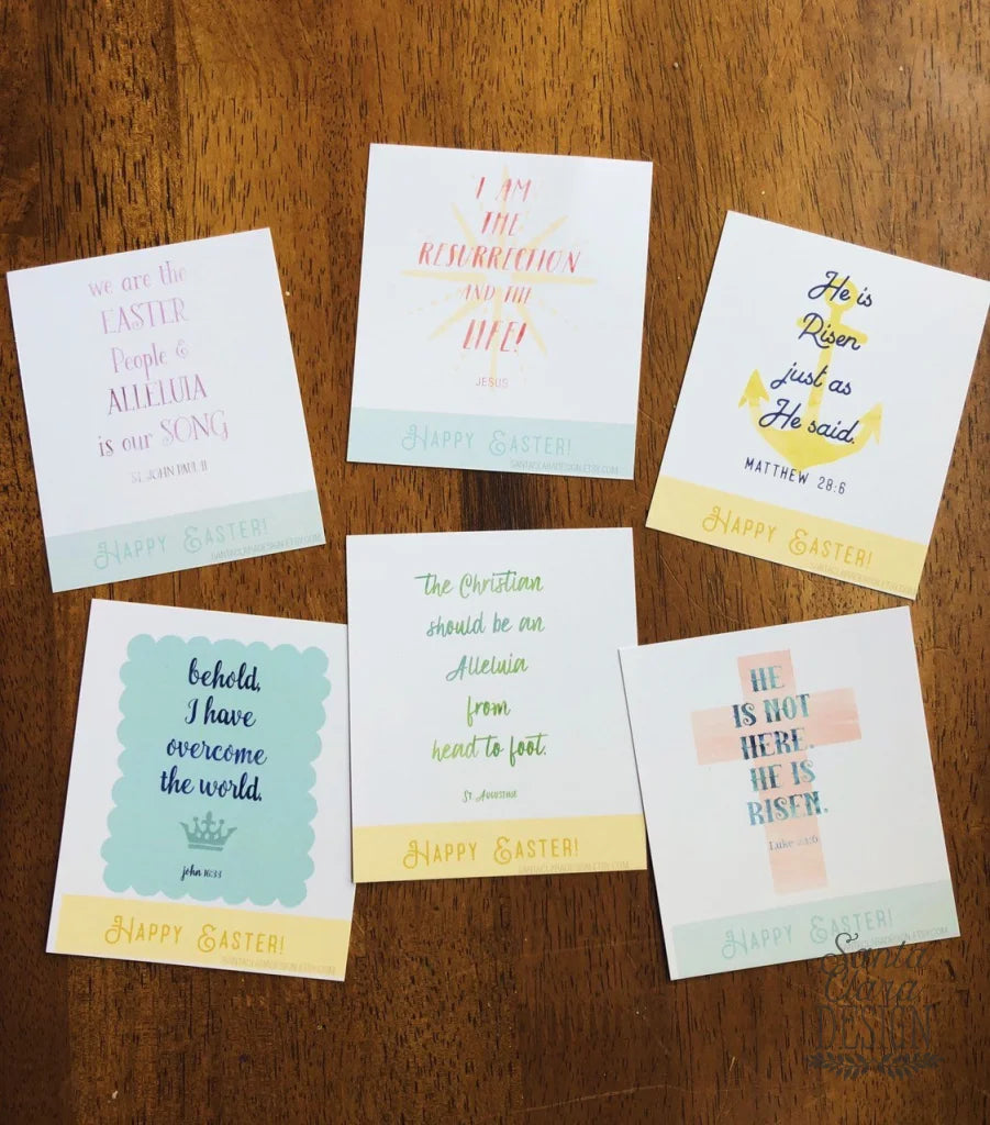 Easter Card Set of six PRINTABLE mini cards | Catholic Easter Saint &amp; Scripture cards, download and print from home, Easter Basket gifts